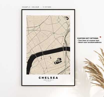 Chelsea Map Print - Minimalist City Map Poster - Map Art - London, UK - Chelsea Print - Chelsea Poster - Different Colours Available