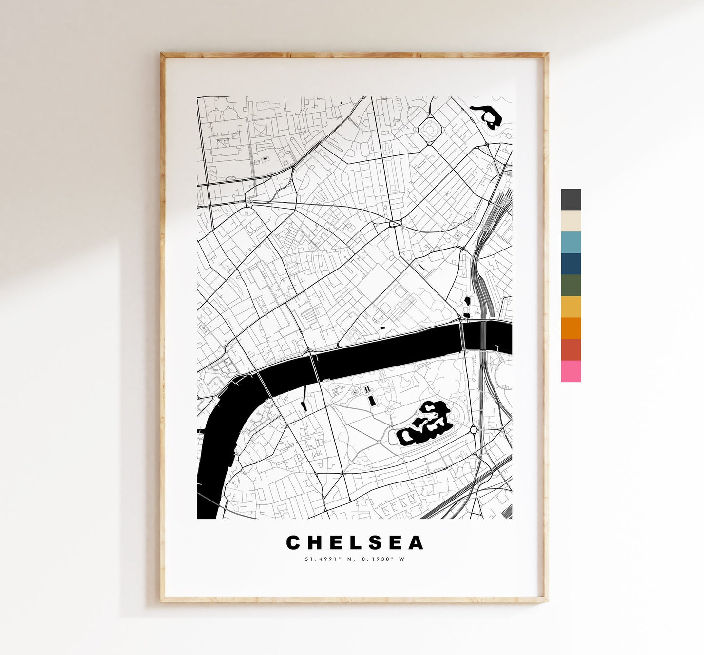 Chelsea Map Print - Minimalist City Map Poster - Map Art - London, UK - Chelsea Print - Chelsea Poster - Different Colours Available