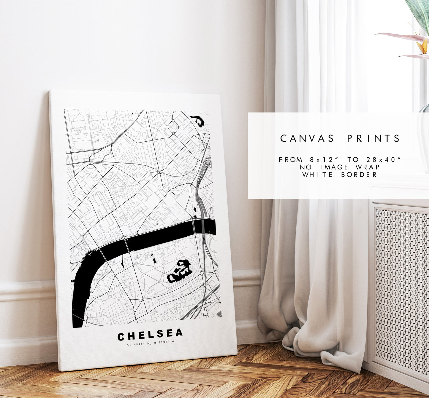 Chelsea Map Print - Minimalist City Map Poster - Map Art - London, UK - Chelsea Print - Chelsea Poster - Different Colours Available