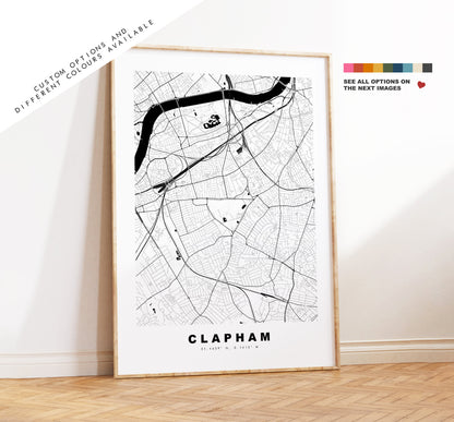 Clapham Map Print - Minimalist City Map Poster - Map Art - London, UK - Clapham Print - Clapham Poster - Different Colours Available