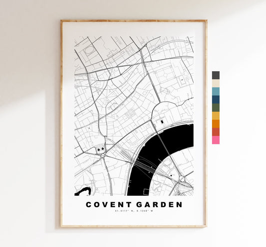 Covent Garden Map Print - Minimalist City Map Poster - Map Art - London, UK - Covent Garden Print - Poster - Different Colours Available