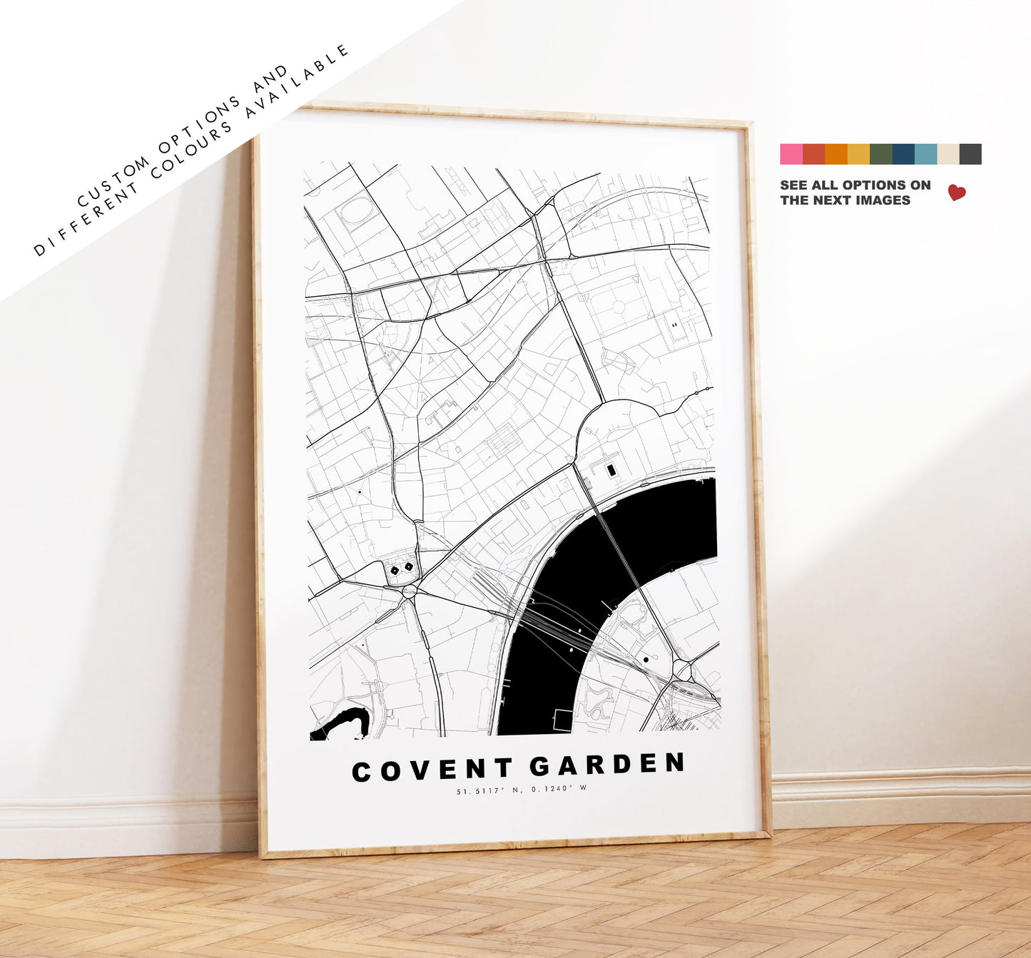 Covent Garden Map Print - Minimalist City Map Poster - Map Art - London, UK - Covent Garden Print - Poster - Different Colours Available