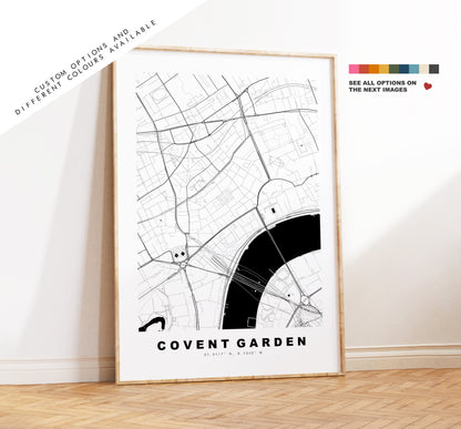 Covent Garden Map Print - Minimalist City Map Poster - Map Art - London, UK - Covent Garden Print - Poster - Different Colours Available