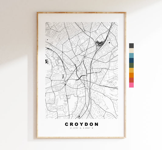 Croydon Map Print - Minimalist City Map Poster - Map Art - London, UK - Croydon Print - Croydon Poster - Different Colours Available