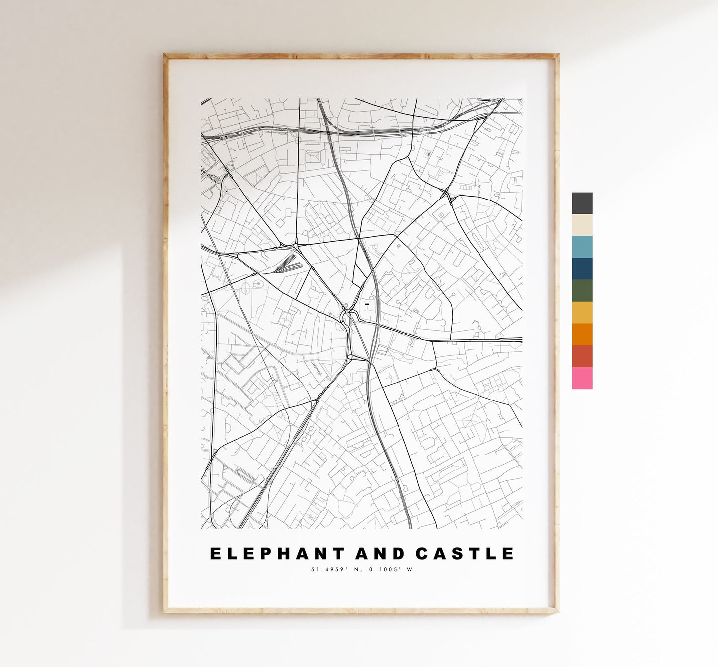 Elephant and Castle Map Print - Minimalist City Map Poster - Map Art - London, UK - Elephant & Castle - Poster - Different Colours Available