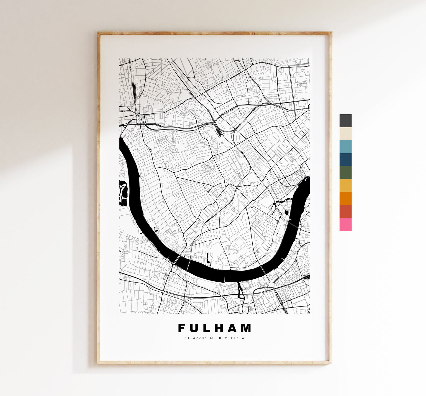 Fulham Map Print - Minimalist City Map Poster - Map Art - London, UK - Fulham Print - Fulham Poster - Different Colours Available