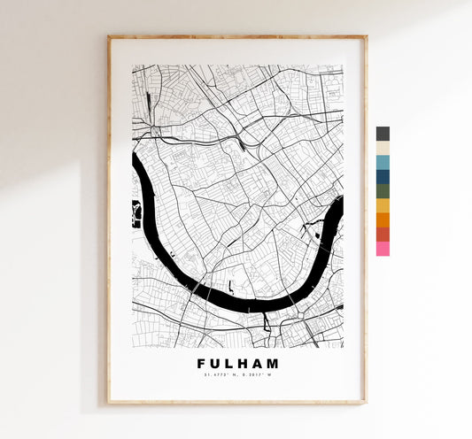 Fulham Map Print - Minimalist City Map Poster - Map Art - London, UK - Fulham Print - Fulham Poster - Different Colours Available