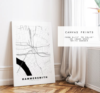 Hammersmith Map Print - Minimalist City Map Poster - Map Art - London, UK - Hammersmith Print - Poster - Different Colours Available