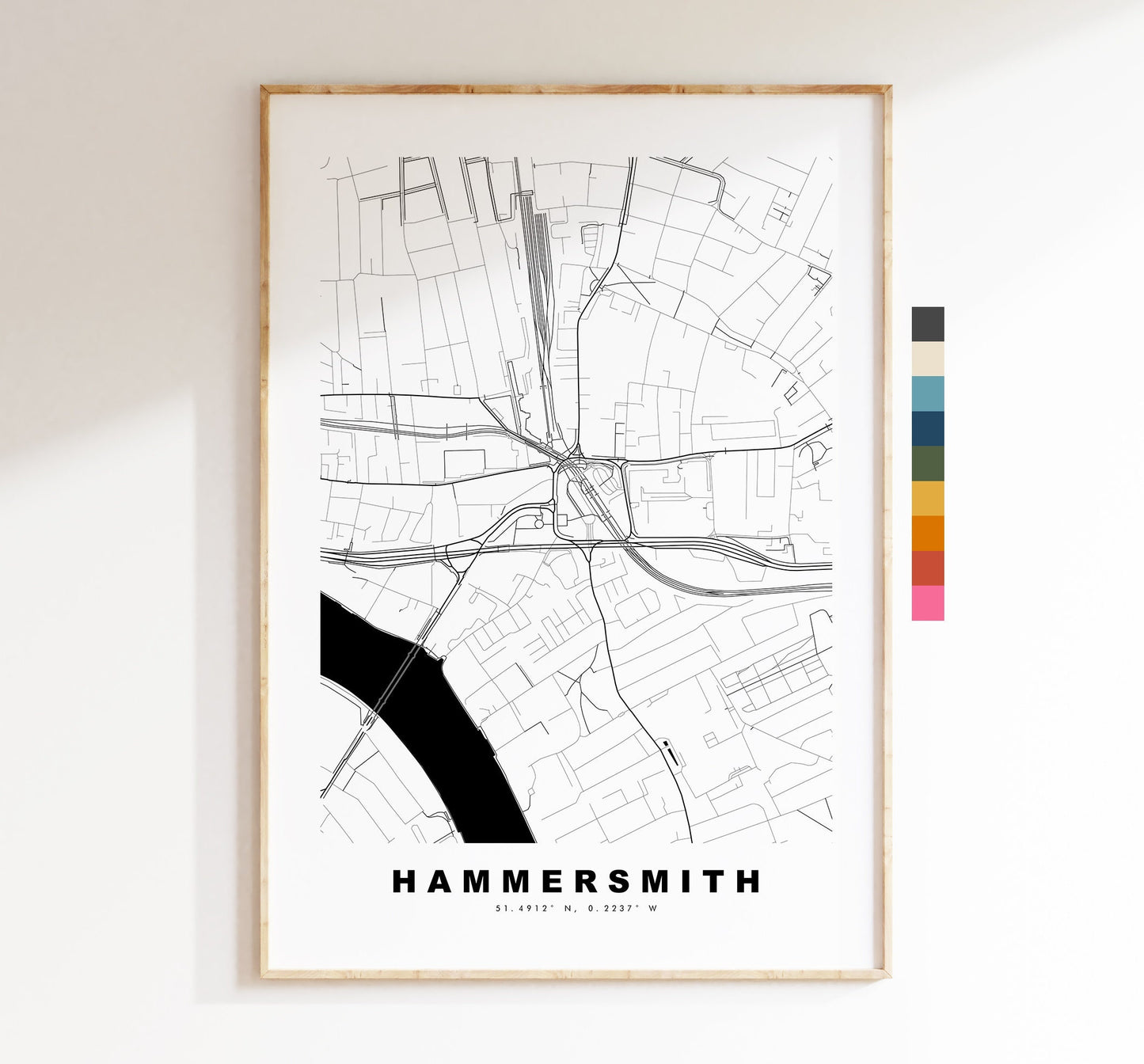 Hammersmith Map Print - Minimalist City Map Poster - Map Art - London, UK - Hammersmith Print - Poster - Different Colours Available