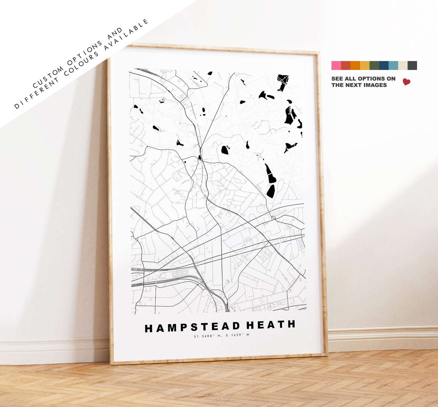 Hampstead Heath Map Print - Minimalist City Map Poster - Map Art - London, UK - Hampstead Print - Poster - Different Colours Available