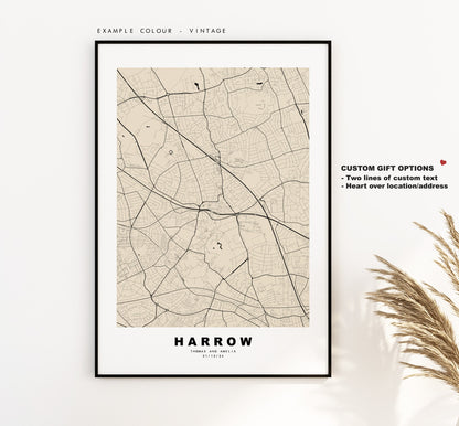 Harrow Map Print - Minimalist City Map Poster - Map Art - London, UK - Harrow Print - Harrow Poster - Different Colours Available