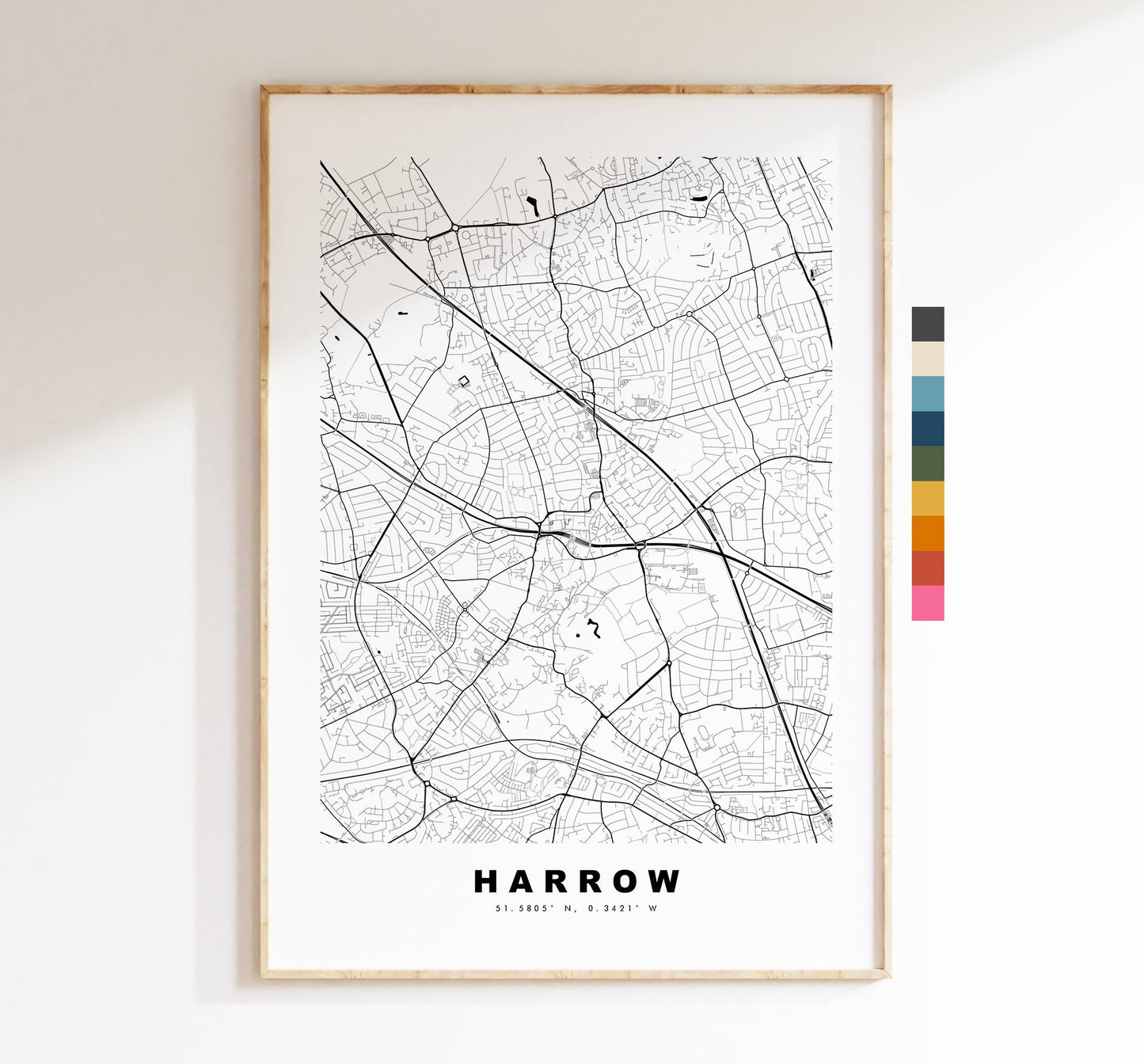 Harrow Map Print - Minimalist City Map Poster - Map Art - London, UK - Harrow Print - Harrow Poster - Different Colours Available