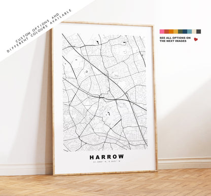 Harrow Map Print - Minimalist City Map Poster - Map Art - London, UK - Harrow Print - Harrow Poster - Different Colours Available