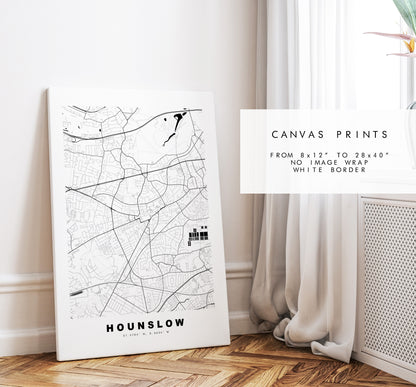 Hounslow Map Print - Minimalist City Map Poster - Map Art - London, UK - Hounslow Print - Hounslow Poster - Different Colours Available