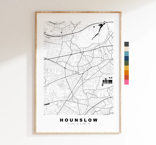 Hounslow Map Print - Minimalist City Map Poster - Map Art - London, UK - Hounslow Print - Hounslow Poster - Different Colours Available