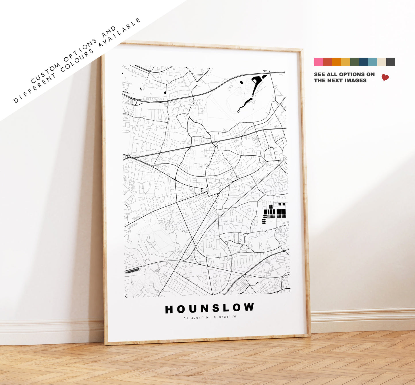 Hounslow Map Print - Minimalist City Map Poster - Map Art - London, UK - Hounslow Print - Hounslow Poster - Different Colours Available