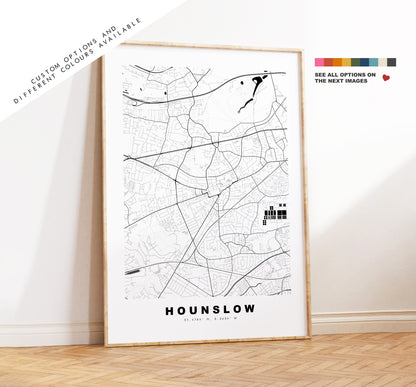 Hounslow Map Print - Minimalist City Map Poster - Map Art - London, UK - Hounslow Print - Hounslow Poster - Different Colours Available