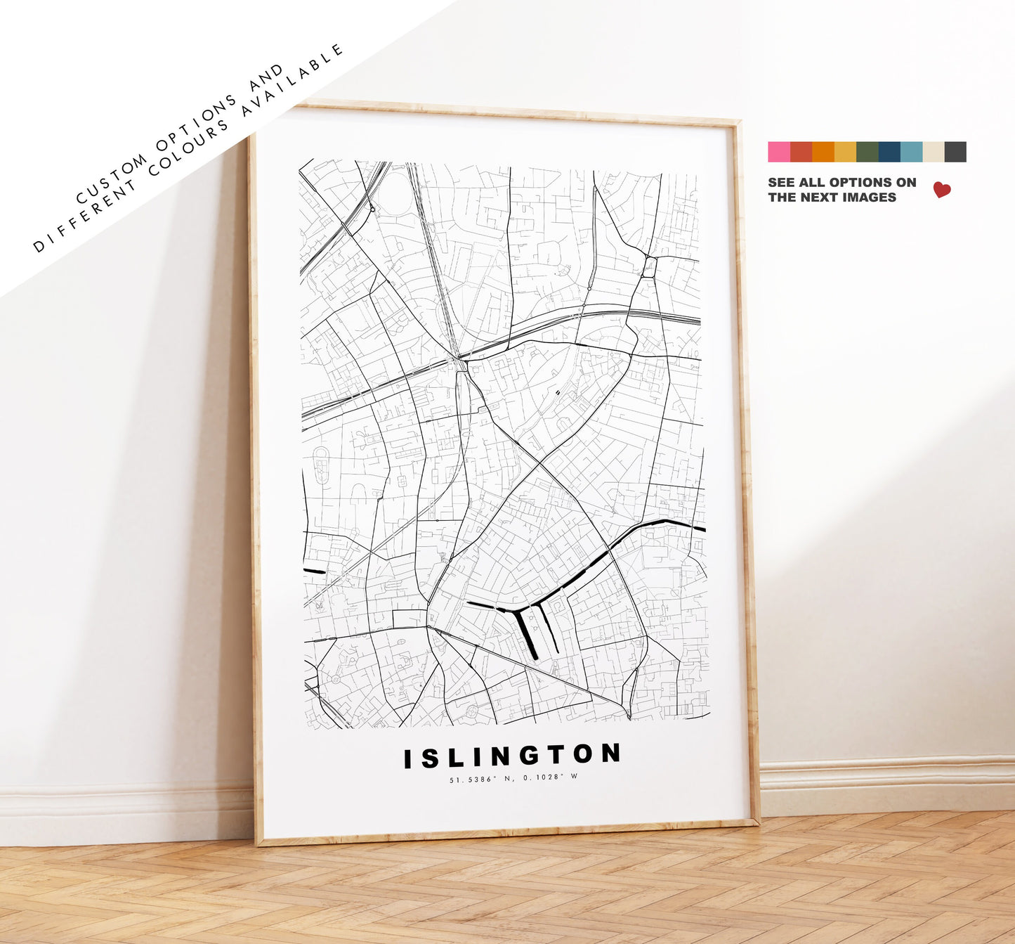 Islington Map Print - Minimalist City Map Poster - Map Art - London, UK - Islington Print - Islington Poster - Different Colours Available