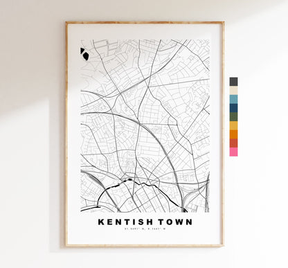 Kentish Town Map Print - Minimalist City Map Poster - Map Art - London, UK - Kentish Town Print - Poster - Different Colours Available