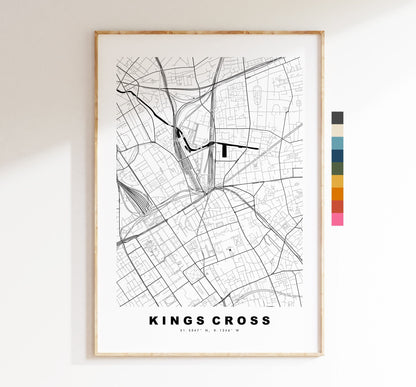 Kings Cross Map Print - Minimalist City Map Poster - Map Art - London, UK - Kings Cross Print - Poster - Different Colours Available