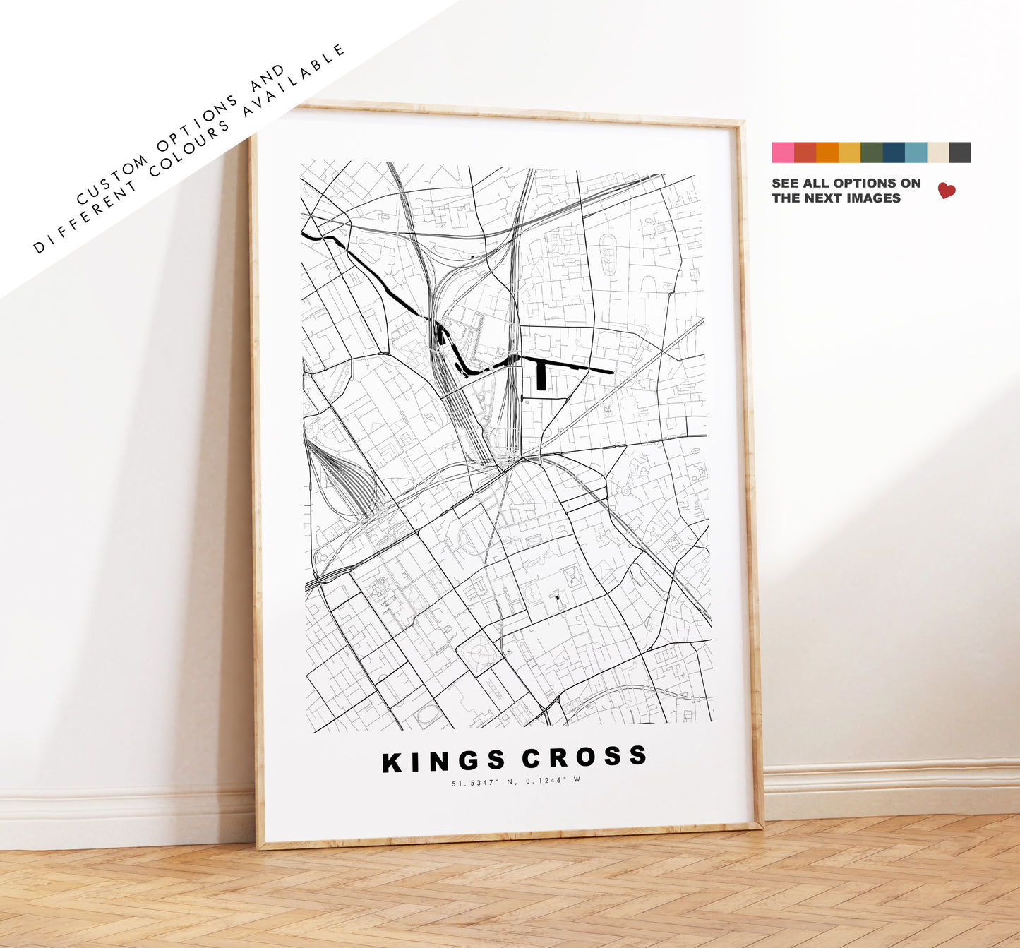 Kings Cross Map Print - Minimalist City Map Poster - Map Art - London, UK - Kings Cross Print - Poster - Different Colours Available