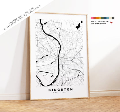 Kingston upon Thames Map Print - Minimalist City Map Poster - Map Art - London, UK - Kingston Print - Poster - Different Colours Available