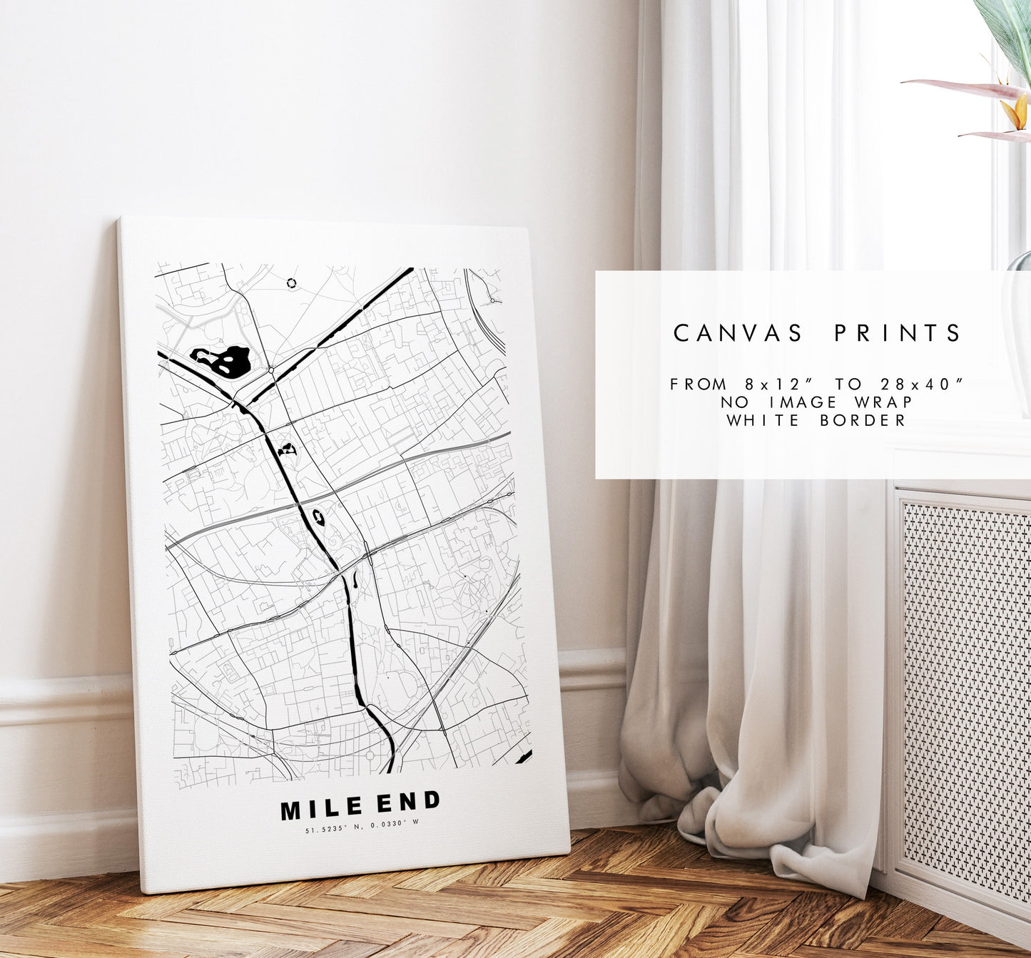 Mile End Map Print - Minimalist City Map Poster - Map Art - London, UK - Mile End Print - Mile End Poster - Different Colours Available