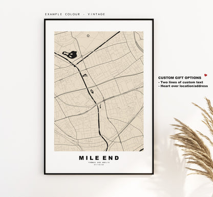 Mile End Map Print - Minimalist City Map Poster - Map Art - London, UK - Mile End Print - Mile End Poster - Different Colours Available