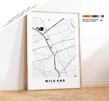 Mile End Map Print - Minimalist City Map Poster - Map Art - London, UK - Mile End Print - Mile End Poster - Different Colours Available