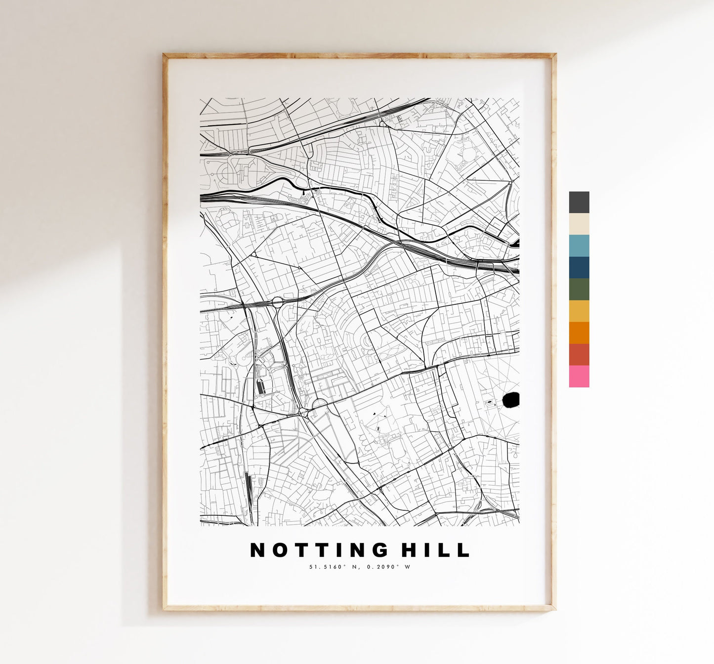 Notting Hill Map Print - Minimalist City Map Poster - Map Art - London, UK - Notting Hill Print - Poster - Different Colours Available