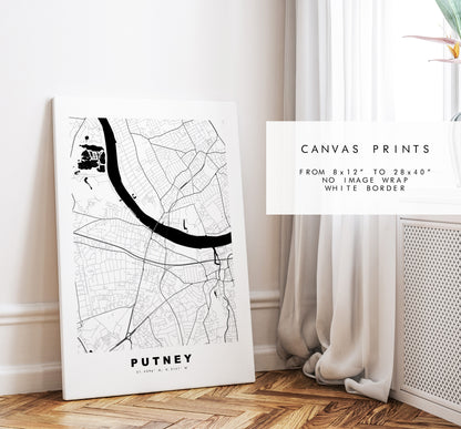 Putney Map Print - Minimalist City Map Poster - Map Art - London, UK - Putney Print - Putney Poster - Different Colours Available