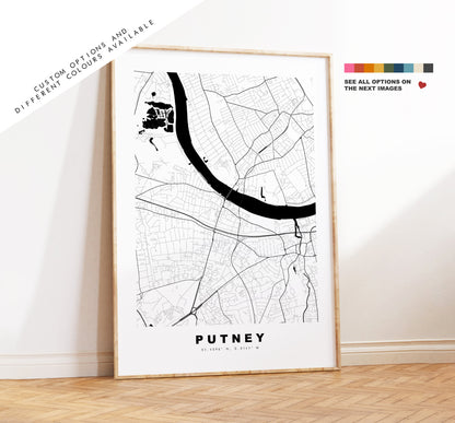 Putney Map Print - Minimalist City Map Poster - Map Art - London, UK - Putney Print - Putney Poster - Different Colours Available