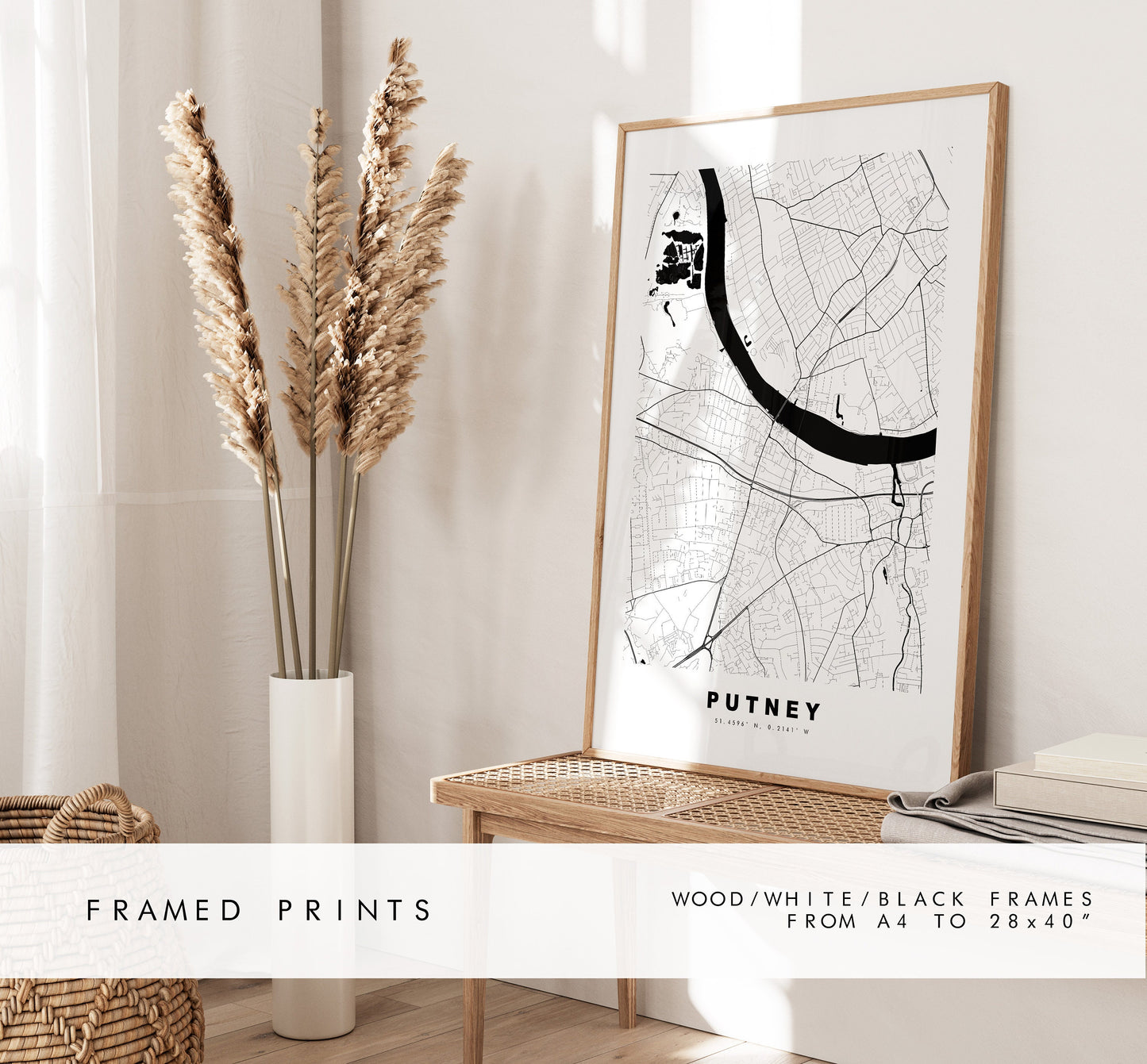 Putney Map Print - Minimalist City Map Poster - Map Art - London, UK - Putney Print - Putney Poster - Different Colours Available