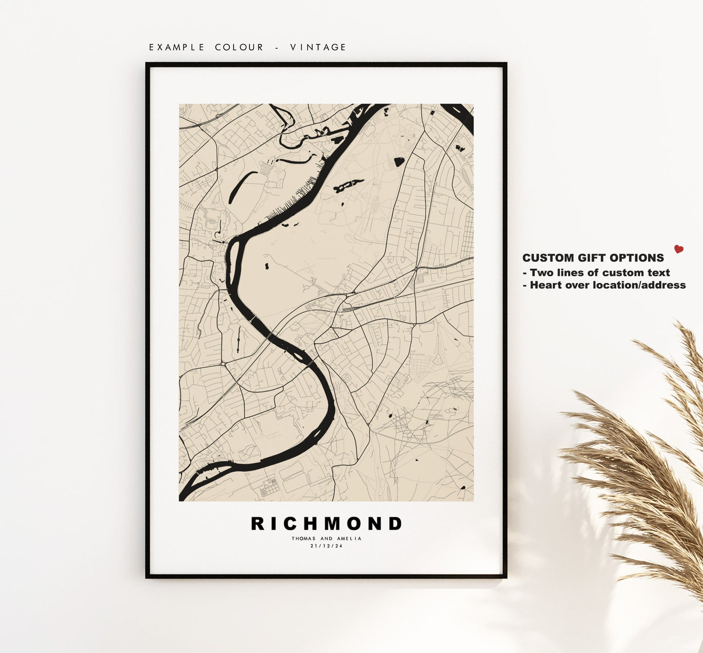 Richmond Map Print - Minimalist City Map Poster - Map Art - London, UK - Richmond Print - Richmond Poster - Different Colours Available