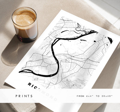 Richmond Map Print - Minimalist City Map Poster - Map Art - London, UK - Richmond Print - Richmond Poster - Different Colours Available