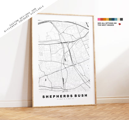 Shepherds Bush Map Print - Minimalist City Map Poster - Map Art - London, UK - Shepherds Bush Print - Poster - Different Colours Available