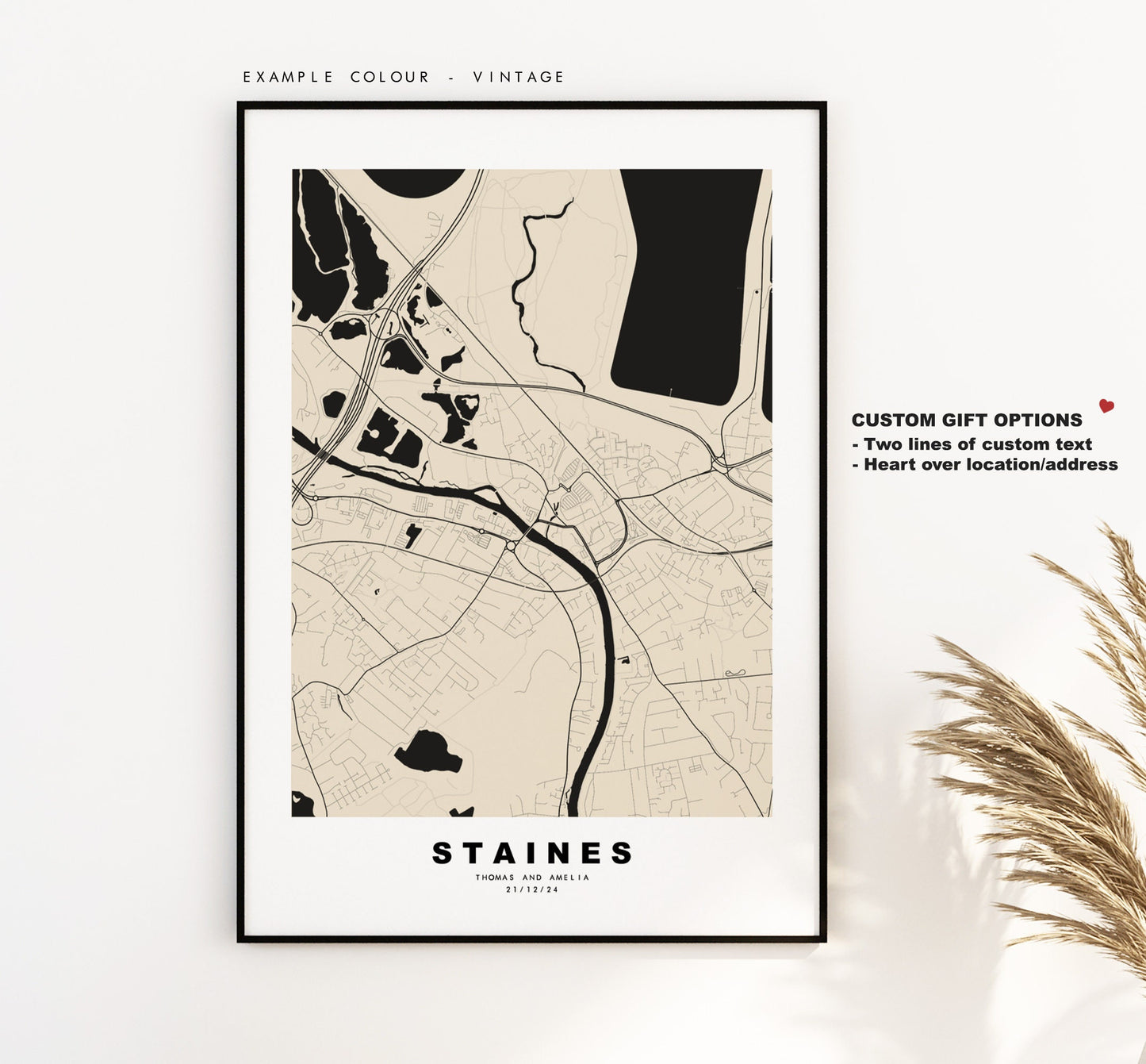 Staines Map Print - Minimalist City Map Poster - Map Art - London, UK - Staines Print - Staines Poster - Different Colours Available