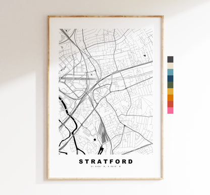 Stratford Map Print - Minimalist City Map Poster - Map Art - London, UK - Stratford Print - Stratford Poster - Different Colours Available