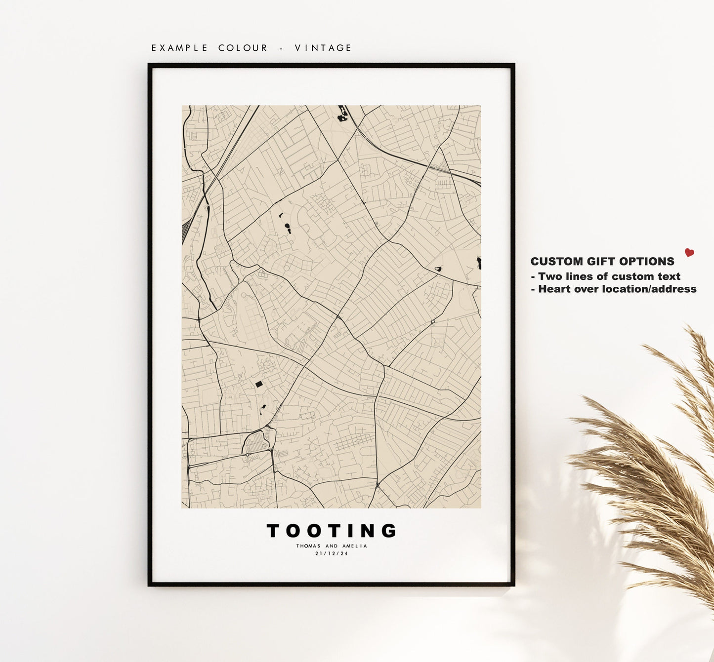 Tooting Map Print - Minimalist City Map Poster - Map Art - London, UK - Tooting Print - Tooting Poster - Different Colours Available