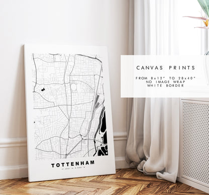 Tottenham Map Print - Minimalist City Map Poster - Map Art - London, UK - Tottenham Print - Poster - Different Colours Available