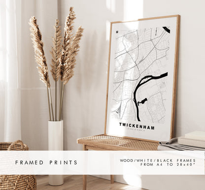 Twickenham Map Print - Minimalist City Map Poster - Map Art - London, UK - Twickenham Print - Poster - Different Colours Available