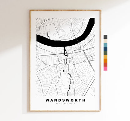 Wandsworth Map Print - Minimalist City Map Poster - Map Art - London, UK - Wandsworth Print - Poster - Different Colours Available