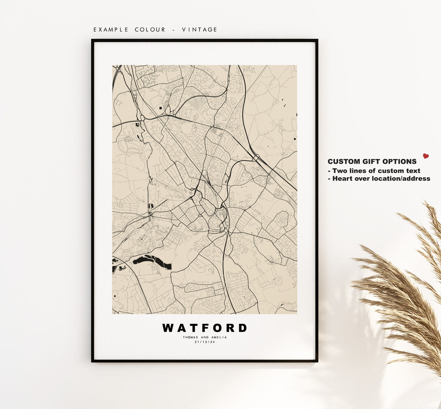 Watford Map Print - Minimalist City Map Poster - Map Art - London, UK - Watford Print - Watford Poster - Different Colours Available