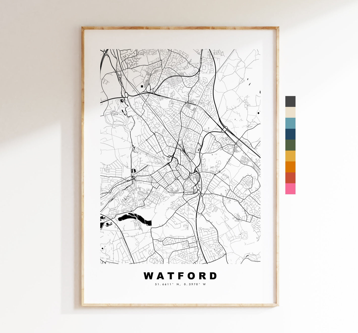 Watford Map Print - Minimalist City Map Poster - Map Art - London, UK - Watford Print - Watford Poster - Different Colours Available