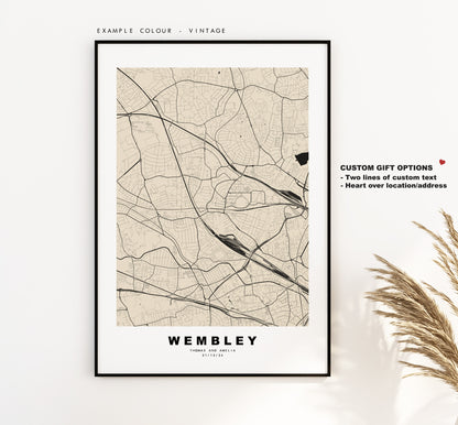 Wembley Map Print - Minimalist City Map Poster - Map Art - London, UK - Wembley Print - Wembley Poster - Different Colours Available