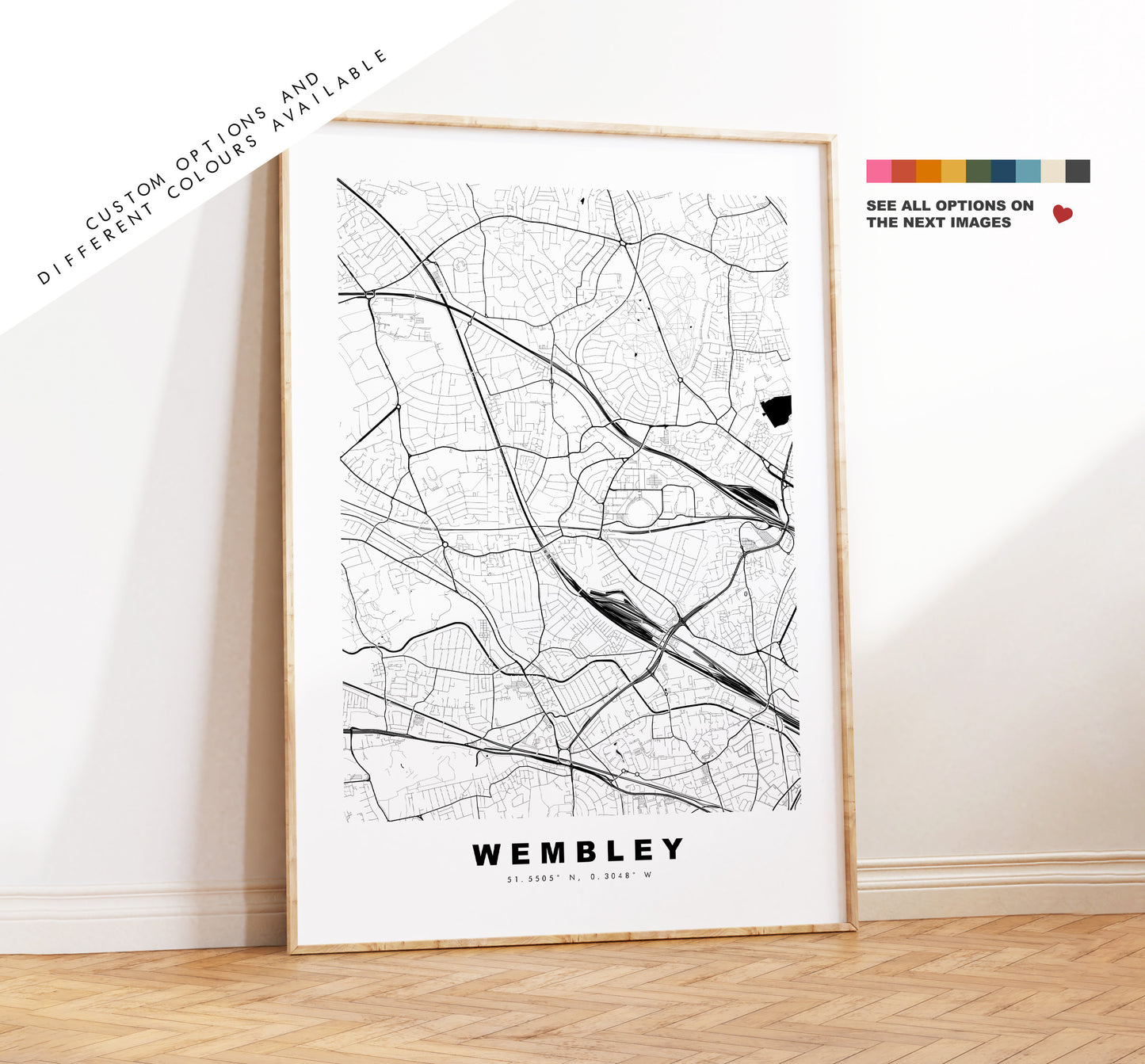 Wembley Map Print - Minimalist City Map Poster - Map Art - London, UK - Wembley Print - Wembley Poster - Different Colours Available