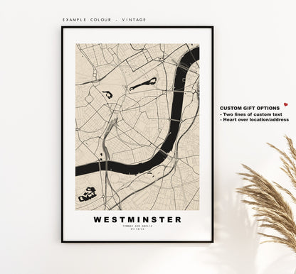 Westminster Map Print - Minimalist City Map Poster - Map Art - London, UK - Westminster Print - Poster - Different Colours Available