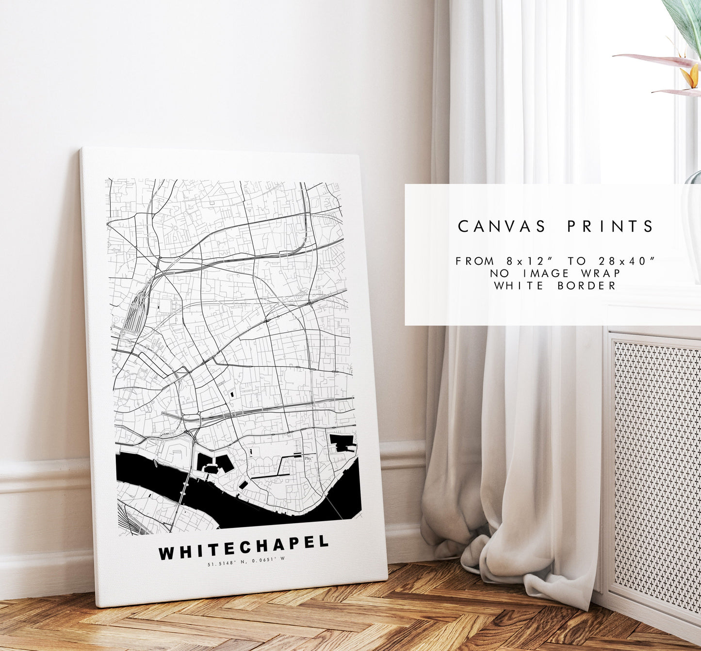 Whitechapel Map Print - Minimalist City Map Poster - Map Art - London, UK - Whitechapel Print - Poster - Different Colours Available