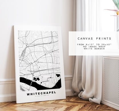 Whitechapel Map Print - Minimalist City Map Poster - Map Art - London, UK - Whitechapel Print - Poster - Different Colours Available