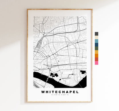 Whitechapel Map Print - Minimalist City Map Poster - Map Art - London, UK - Whitechapel Print - Poster - Different Colours Available